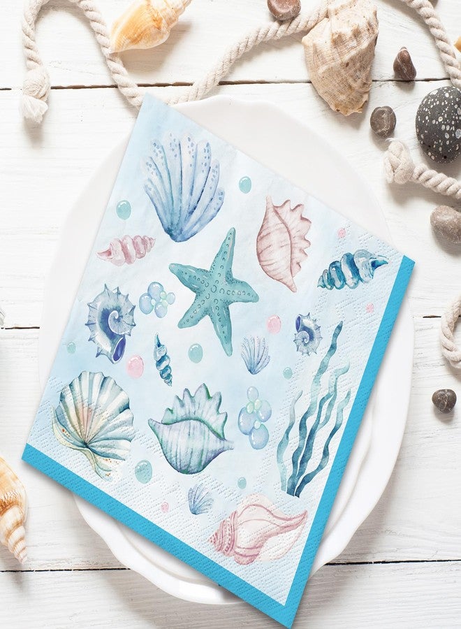 JarThenaAMCS 80Pcs Sea Paper Napkins Blue Starfish Seashell Coral Disposable Napkins Summer Ocean Luncheon Dinner Napkins for Under the Sea Beach Party Supplies - Image 4